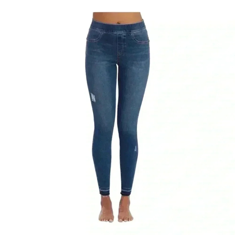SPANX DISTRESSED SKINNY ANKLE JEANS MEDIUM WASH WOMEN’S SMALL
